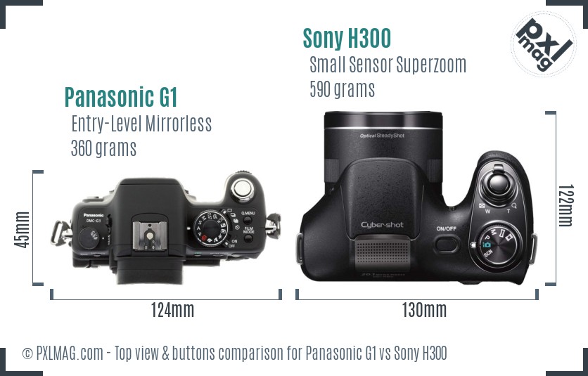 Panasonic G1 vs Sony H300 top view buttons comparison