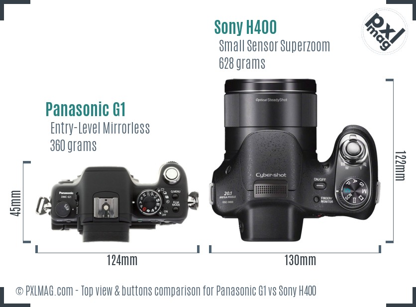 Panasonic G1 vs Sony H400 top view buttons comparison