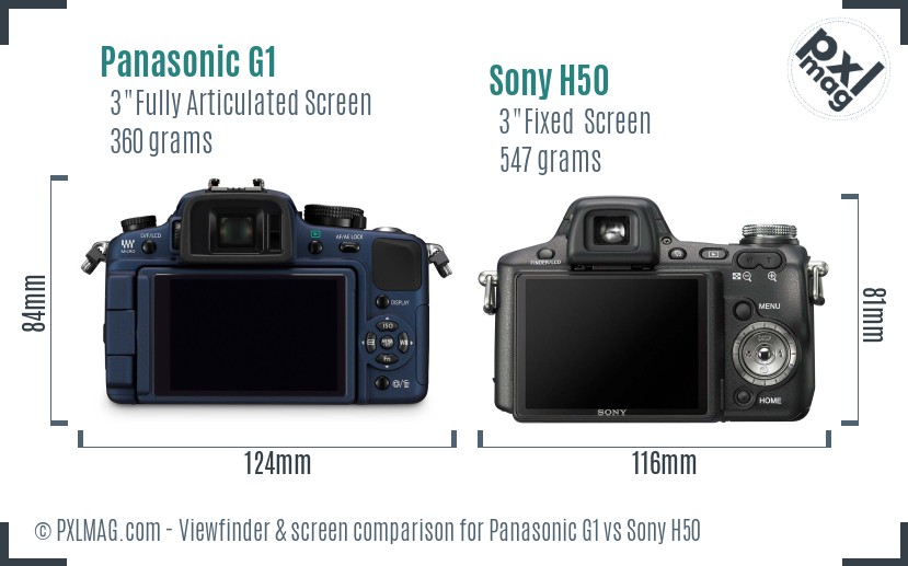 Panasonic G1 vs Sony H50 Screen and Viewfinder comparison