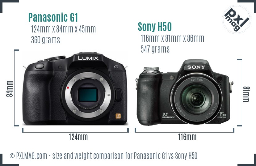Panasonic G1 vs Sony H50 size comparison