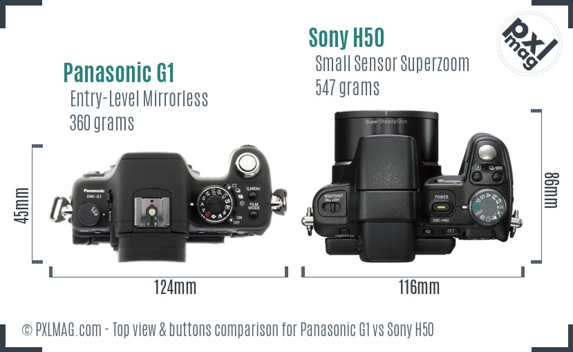 Panasonic G1 vs Sony H50 top view buttons comparison