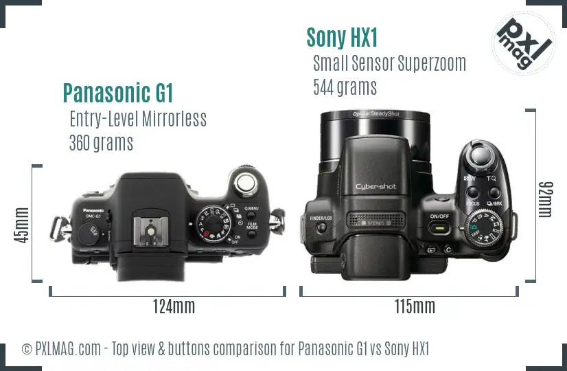 Panasonic G1 vs Sony HX1 top view buttons comparison Panasonic G1 vs Sony HX1 top view buttons comparison