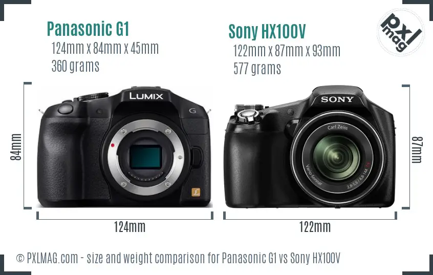 Panasonic G1 vs Sony HX100V size comparison Panasonic G1 vs Sony HX100V size comparison