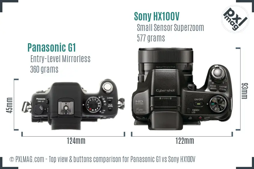 Panasonic G1 vs Sony HX100V top view buttons comparison Panasonic G1 vs Sony HX100V top view buttons comparison