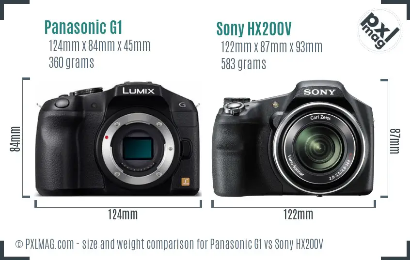 Panasonic G1 vs Sony HX200V size comparison Panasonic G1 vs Sony HX200V size comparison