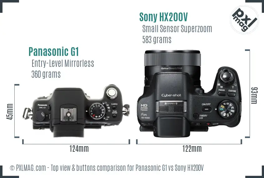 Panasonic G1 vs Sony HX200V top view buttons comparison Panasonic G1 vs Sony HX200V top view buttons comparison
