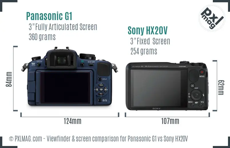 Panasonic G1 vs Sony HX20V Screen and Viewfinder comparison