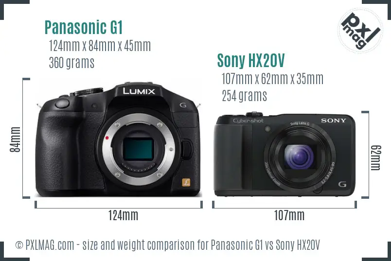 Panasonic G1 vs Sony HX20V size comparison