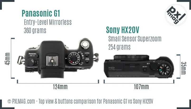 Panasonic G1 vs Sony HX20V top view buttons comparison