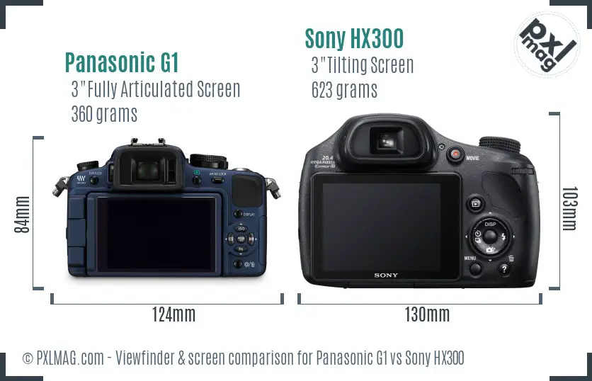 Panasonic G1 vs Sony HX300 Screen and Viewfinder comparison