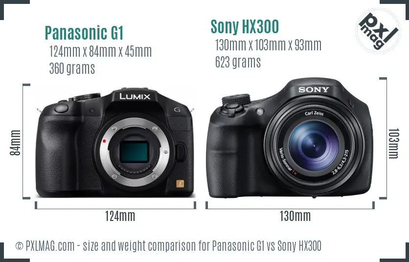 Panasonic G1 vs Sony HX300 size comparison