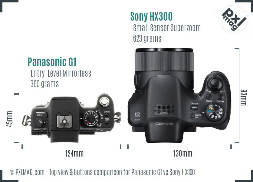 Panasonic G1 vs Sony HX300 top view buttons comparison