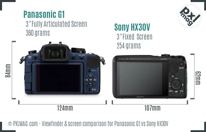 Panasonic G1 vs Sony HX30V Screen and Viewfinder comparison