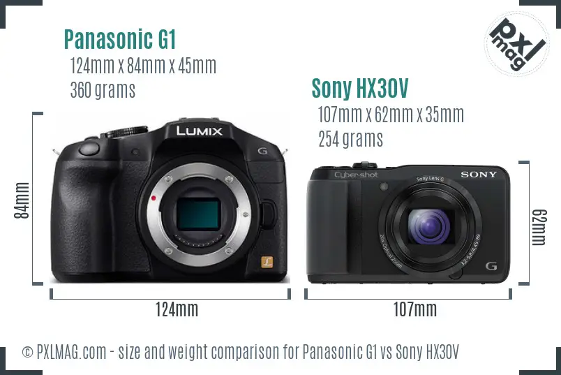 Panasonic G1 vs Sony HX30V size comparison