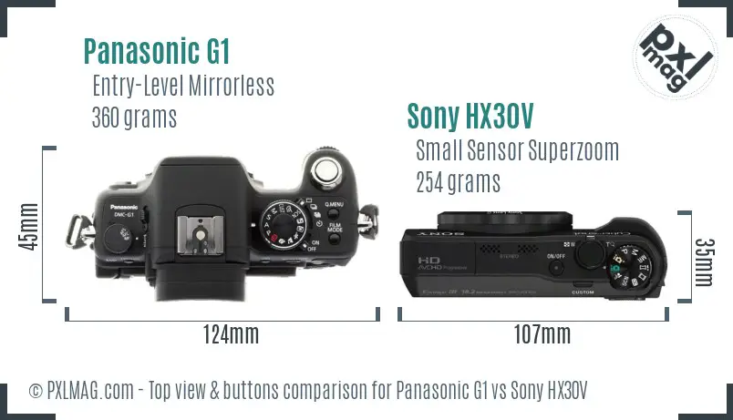 Panasonic G1 vs Sony HX30V top view buttons comparison
