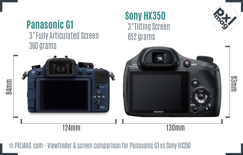 Panasonic G1 vs Sony HX350 Screen and Viewfinder comparison