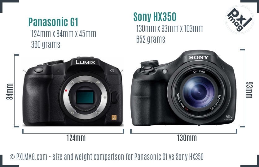 Panasonic G1 vs Sony HX350 size comparison