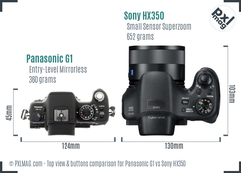 Panasonic G1 vs Sony HX350 top view buttons comparison