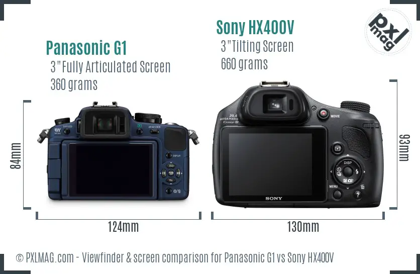 Panasonic G1 vs Sony HX400V Screen and Viewfinder comparison