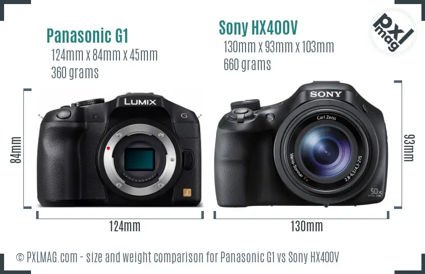 Panasonic G1 vs Sony HX400V size comparison