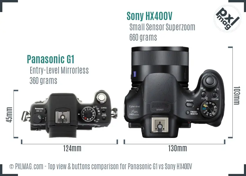 Panasonic G1 vs Sony HX400V top view buttons comparison