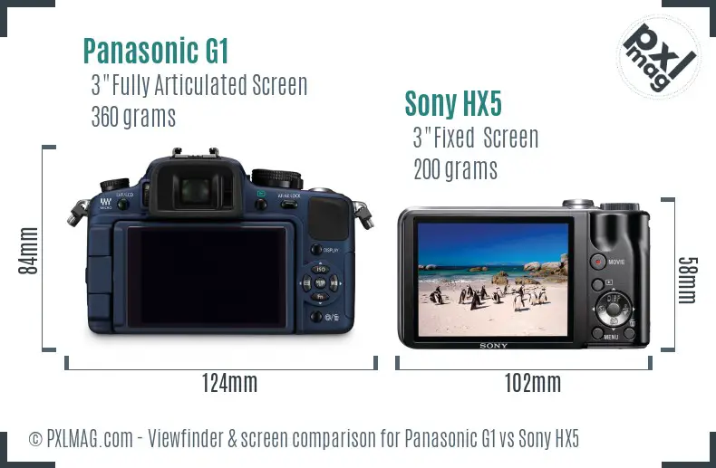 Panasonic G1 vs Sony HX5 Screen and Viewfinder comparison