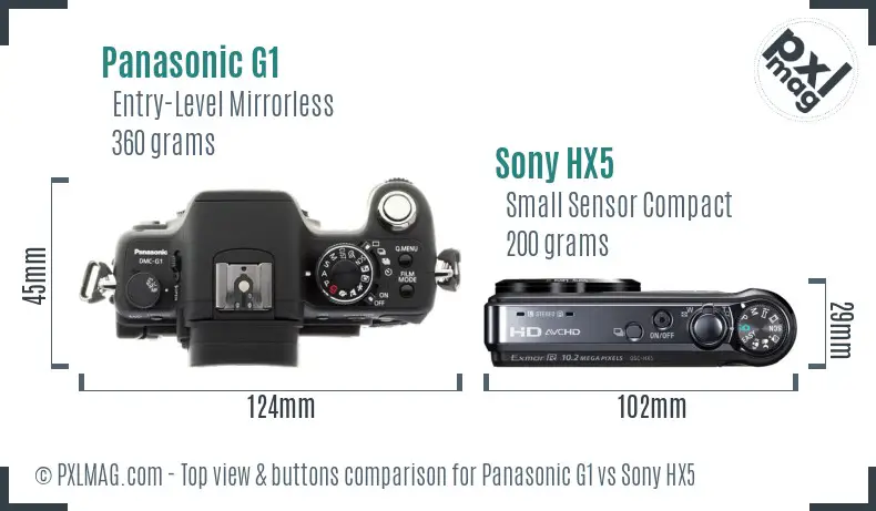 Panasonic G1 vs Sony HX5 top view buttons comparison