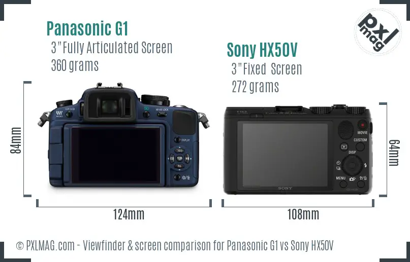 Panasonic G1 vs Sony HX50V Screen and Viewfinder comparison