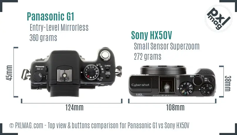 Panasonic G1 vs Sony HX50V top view buttons comparison