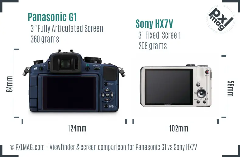 Panasonic G1 vs Sony HX7V Screen and Viewfinder comparison Panasonic G1 vs Sony HX7V Screen and Viewfinder comparison
