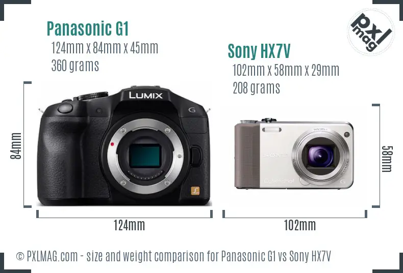 Panasonic G1 vs Sony HX7V size comparison Panasonic G1 vs Sony HX7V size comparison