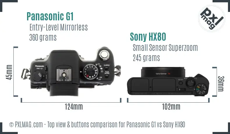 Panasonic G1 vs Sony HX80 top view buttons comparison