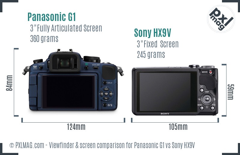 Panasonic G1 vs Sony HX9V Screen and Viewfinder comparison