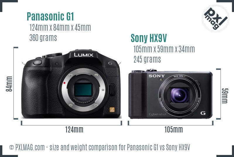 Panasonic G1 vs Sony HX9V size comparison Panasonic G1 vs Sony HX9V size comparison