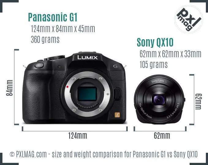 Panasonic G1 vs Sony QX10 size comparison