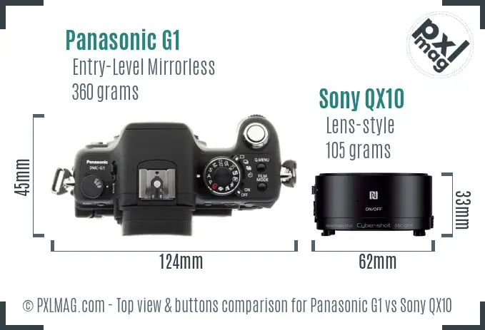 Panasonic G1 vs Sony QX10 top view buttons comparison