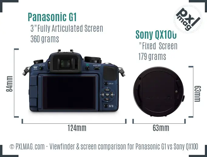 Panasonic G1 vs Sony QX100 Screen and Viewfinder comparison