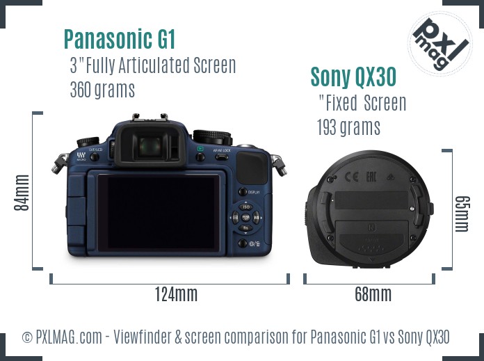 Panasonic G1 vs Sony QX30 Screen and Viewfinder comparison
