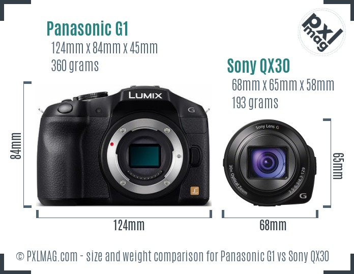 Panasonic G1 vs Sony QX30 size comparison