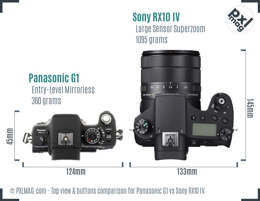 Panasonic G1 vs Sony RX10 IV top view buttons comparison
