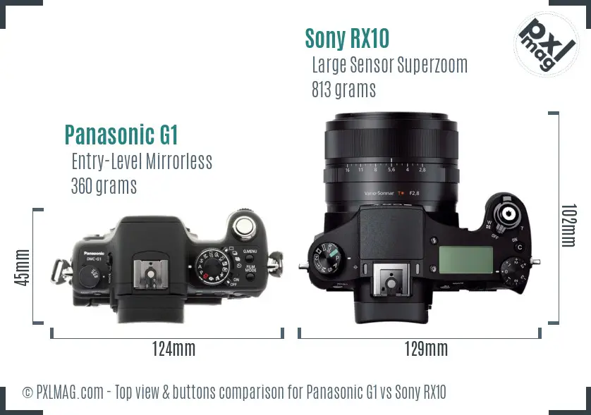 Panasonic G1 vs Sony RX10 top view buttons comparison