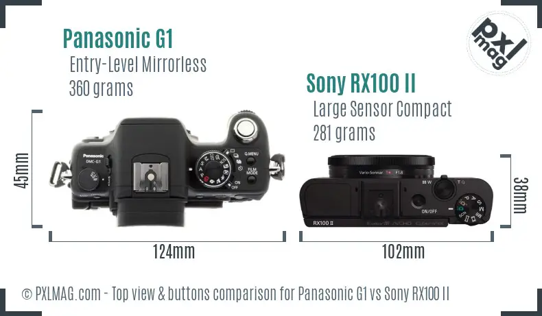 Panasonic G1 vs Sony RX100 II top view buttons comparison