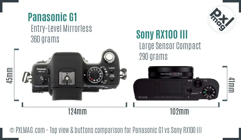 Panasonic G1 vs Sony RX100 III top view buttons comparison