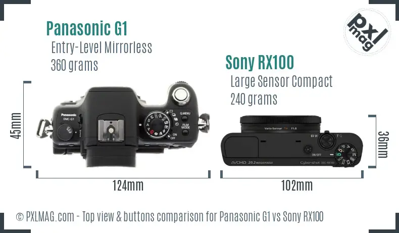 Panasonic G1 vs Sony RX100 top view buttons comparison