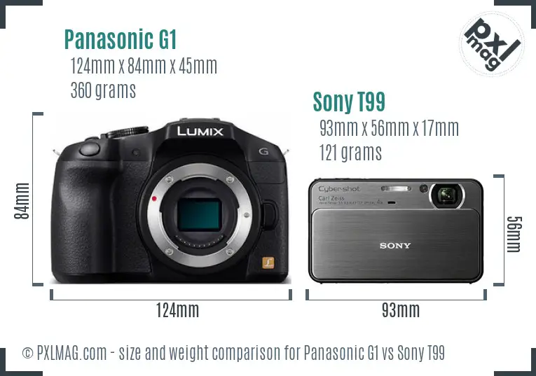 Panasonic G1 vs Sony T99 size comparison
