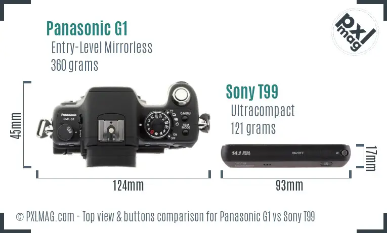 Panasonic G1 vs Sony T99 top view buttons comparison