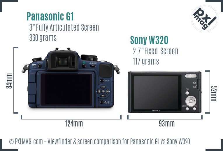 Panasonic G1 vs Sony W320 Screen and Viewfinder comparison