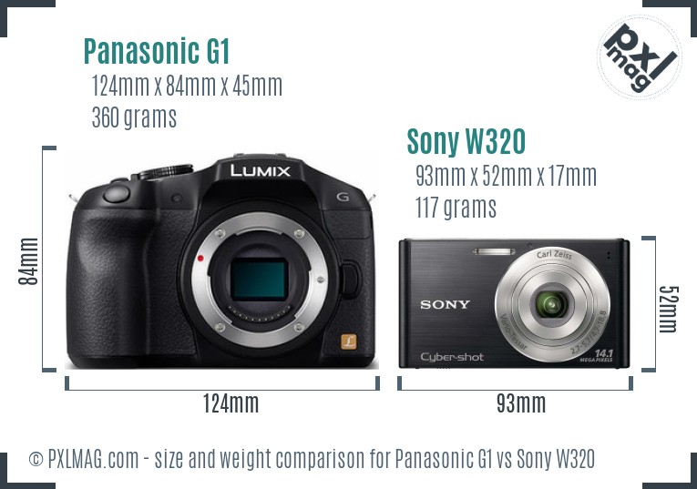 Panasonic G1 vs Sony W320 size comparison