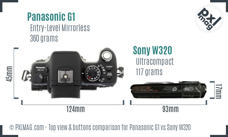 Panasonic G1 vs Sony W320 top view buttons comparison