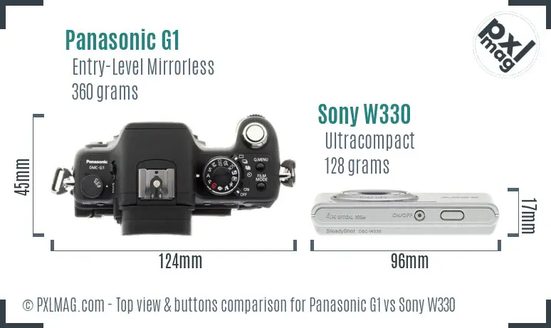 Panasonic G1 vs Sony W330 top view buttons comparison Panasonic G1 vs Sony W330 top view buttons comparison